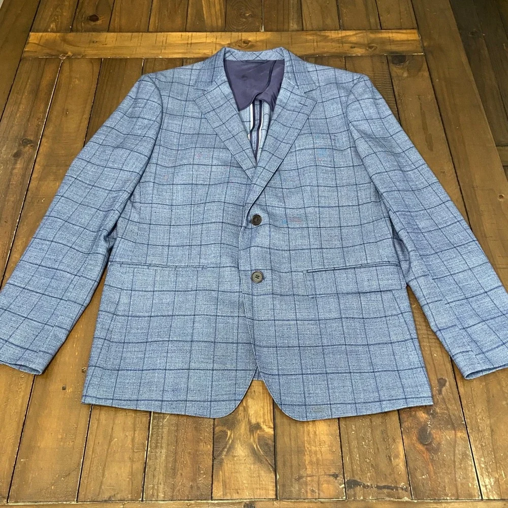Bonobos Jetsetter Slim Fit 42R Blue Windowpane Plaid Stretch Wool Blazer
